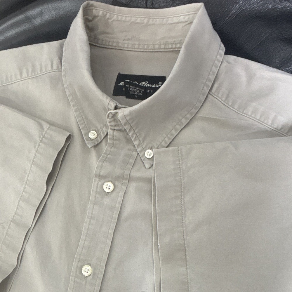 Eddie Bauer Mens L Tan Khaki Outdoor Performance Short Sleeve Button Shirt